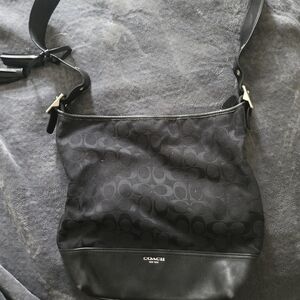 Coach Black Leather-Trim Signature Crossbody